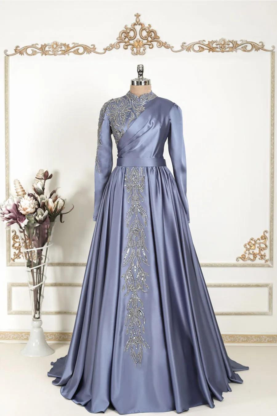 hurrem satin dress indigo