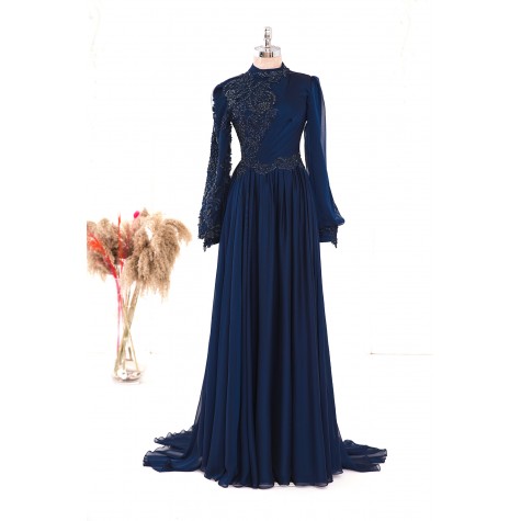 Dilruba Chiffon Dress - Dark Blue