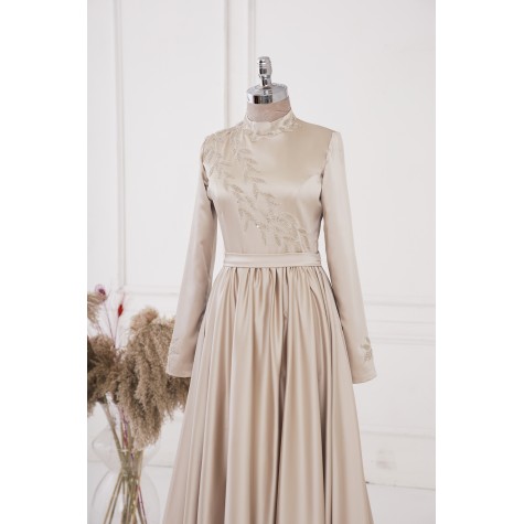 Efsun Satin Dress - Beige