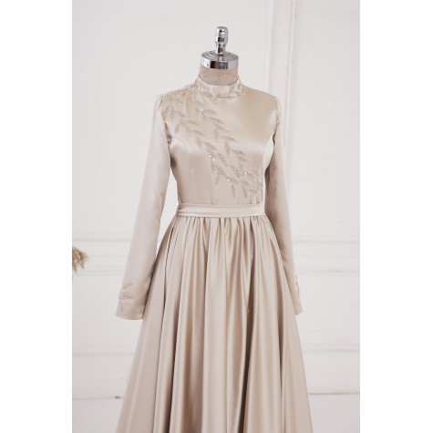 Efsun Satin Dress - Beige