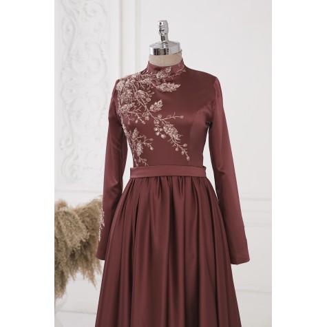 Efsun Satin Dress - Claret Red