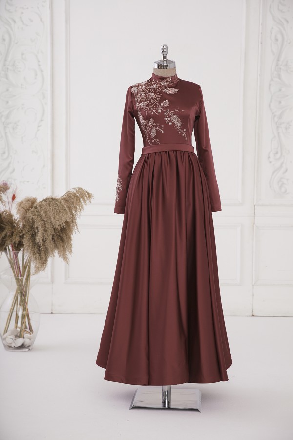 Efsun Satin Dress - Claret Red