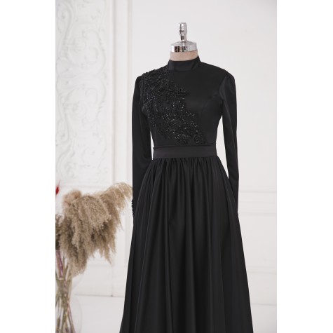 Efsun Satin Dress - Black