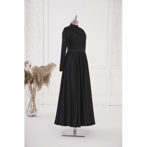 Efsun Satin Dress - Black