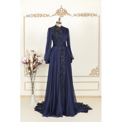 Hijab Dress - Elite Chiffon Dress - Dark Blue