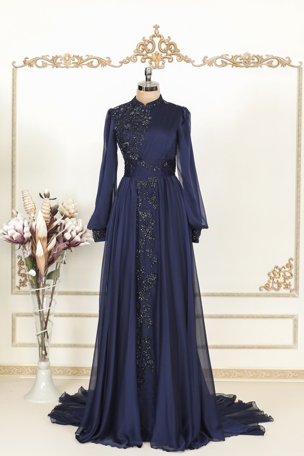 Elite Chiffon Dress - Dark Blue