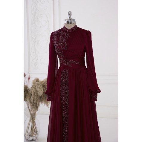 Hijab Dress - Elite Chiffon Dress - Claret Red