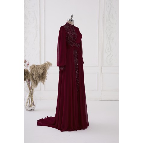 Hijab Dress - Elite Chiffon Dress - Claret Red