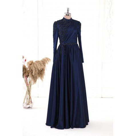 Esila Satin Dress - Dark Blue
