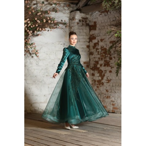 Hijab Dress - Gozde Satin Dress - Emerald