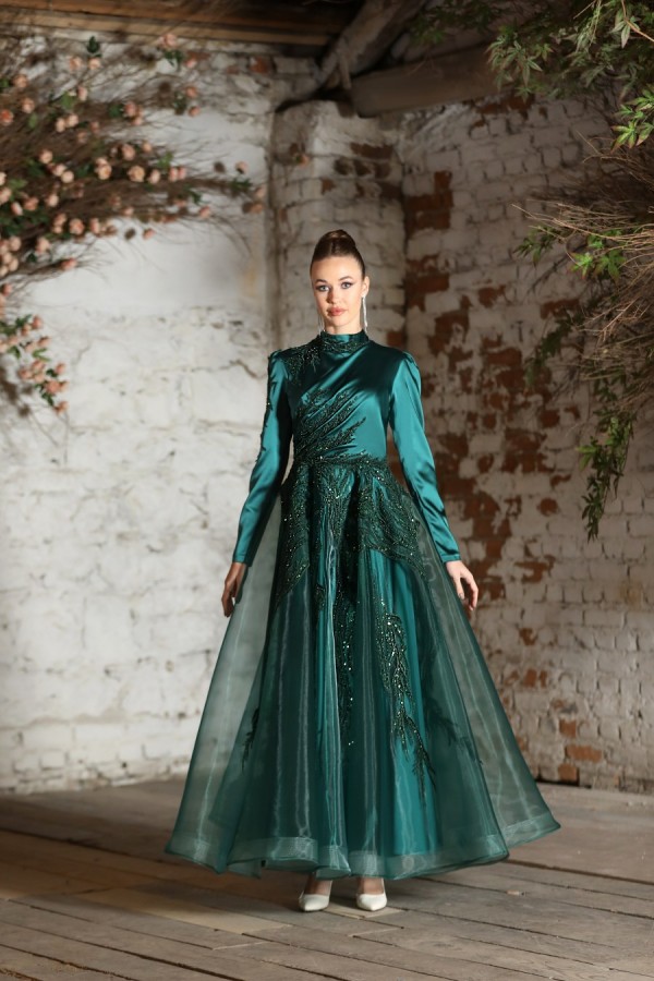 Gozde Satin Dress - Emerald