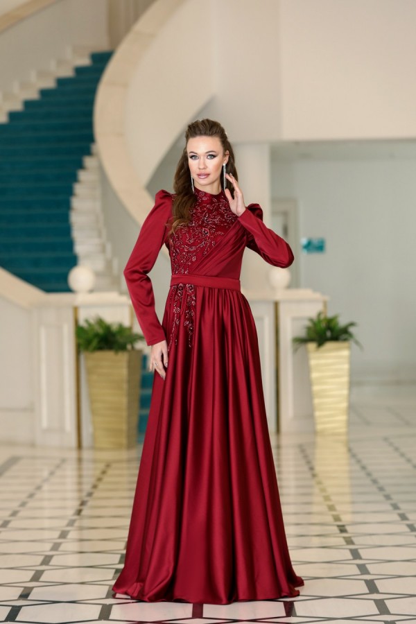 Hijab Dress - Ezgi Dress - Burgundy