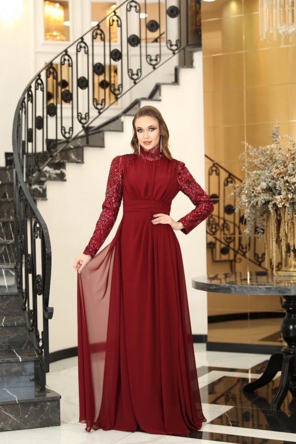 Hijab Dress - Elif Dress - Burgundy