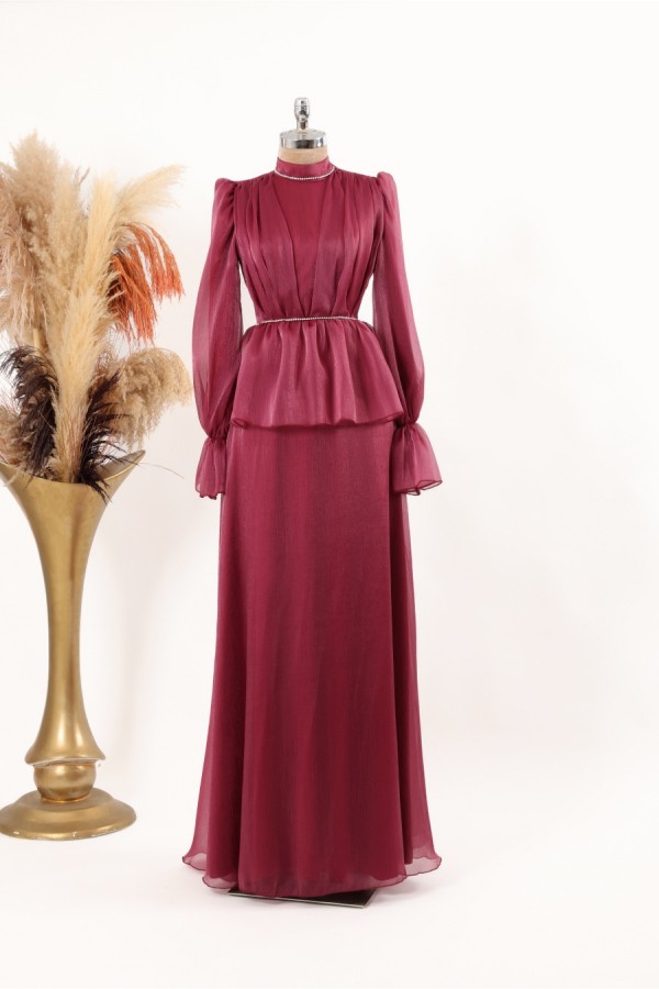 Tesettür Abiye - Alissa Abiye - Vişne 