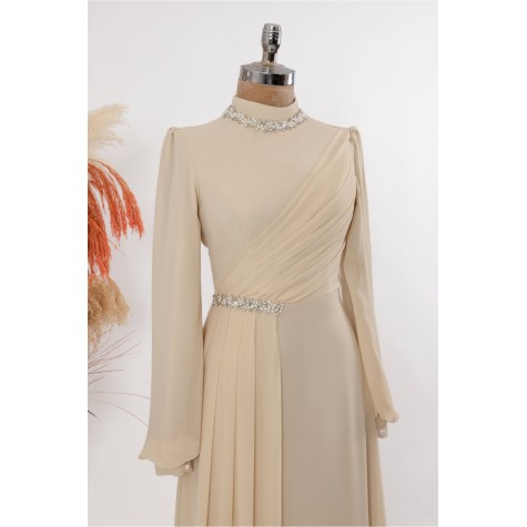 Tesettür Abiye - Berry Abiye - Bej