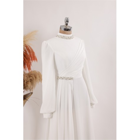 Tesettür Abiye - Berry Abiye - Ekru