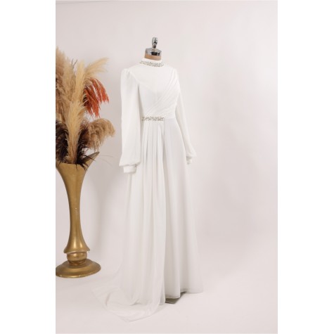 Tesettür Abiye - Berry Abiye - Ekru