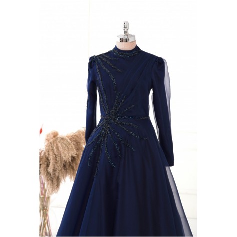 Güneş Chiffon Dress - Dark Blue