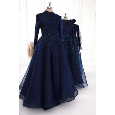 Güneş Chiffon Dress - Dark Blue