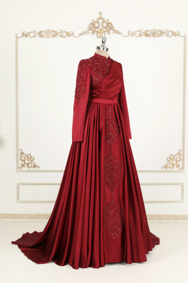 Hijab Dress - Hurrem Satin Dress - Claret Red
