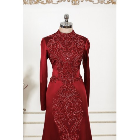 Hijab Dress - İnci Dress Burgundy