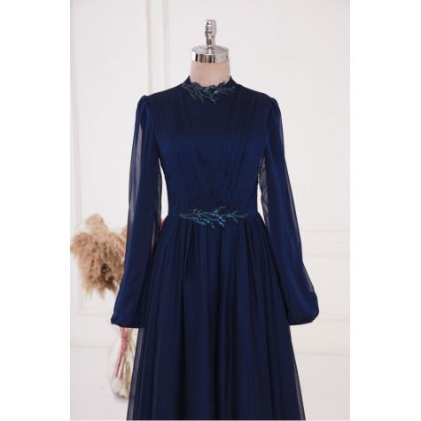 Mihri Chiffon Dress - Dark Blue