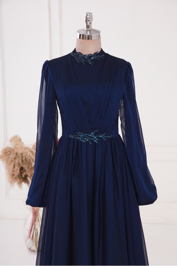 Mihri Chiffon Dress - Dark Blue