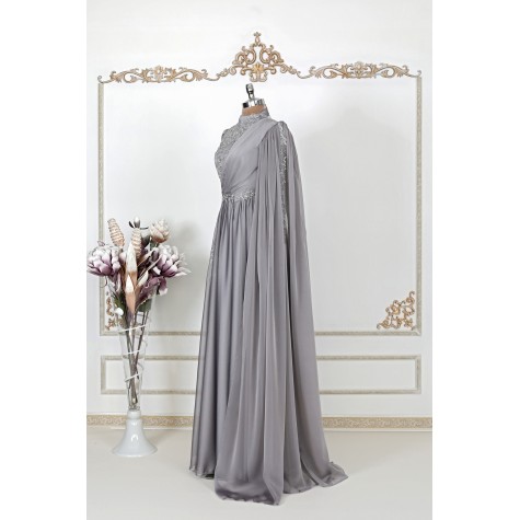 Hijab Dress - Hayal Chiffon Dress - Gray