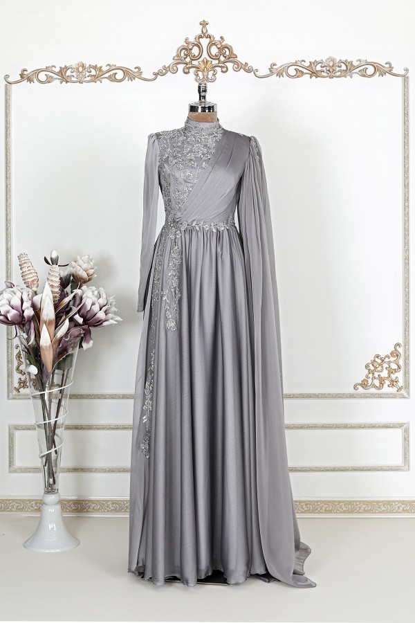 Hayal Chiffon Dress - Gray