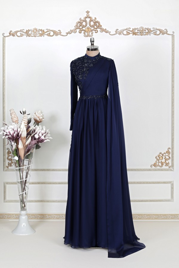Hayal Chiffon Dress - Dark Blue