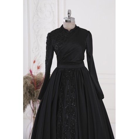 Hurrem Satin Dress - Black