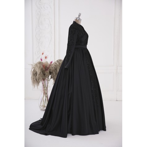 Hijab Dress - Hurrem Satin Dress - Black