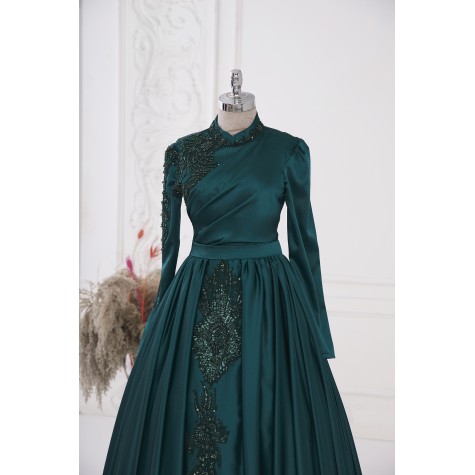 Hijab Dress - Hurrem Satin Dress - Emerald