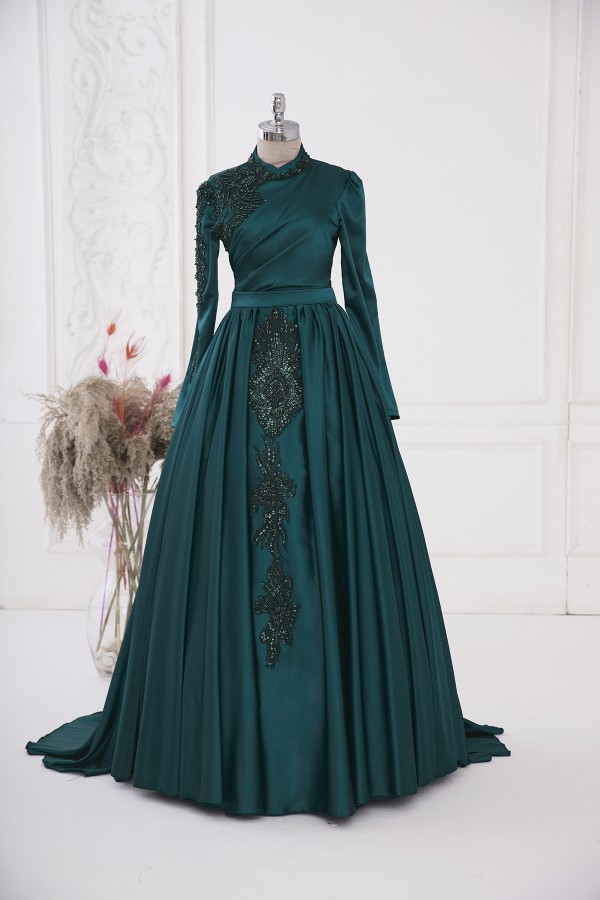 Hijab Dress - Hurrem Satin Dress - Emerald