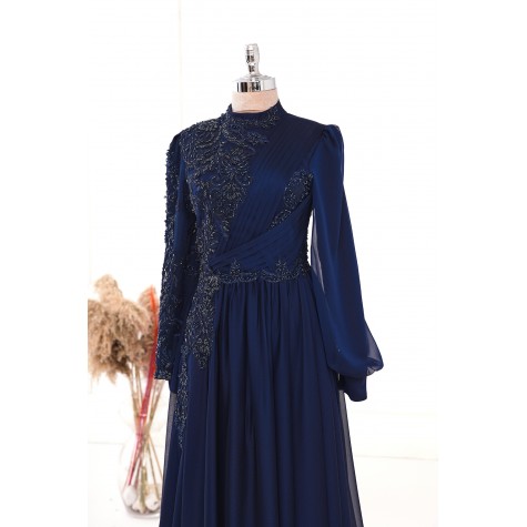 Meltem Chiffon Dress - Dark Blue